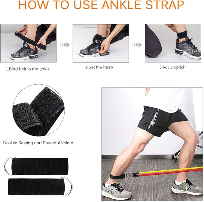 Resistance Bands Set, Workout Bands with Handles, Door Anchor, Ankle Straps and Carry Bag, Exercise Bands for Shape Body and Home Workouts