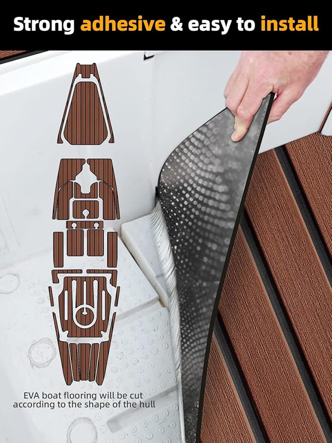 FOCEAN Boat Flooring EVA Foam Boat Decking Faux Teak Marine Flooring Boat Mat Boat Carpet Sheet for Motorboat RV Yacht Kayak Surfboard, 94.5"x 47.2"/35.4"/23.6"/15.7"