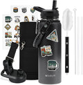 40 oz Insulated Water Bottle with Straw (Cold for 48 Hrs), Stainless Steel Triple Wall Vacuum Sports Water Jug, Leakproof Hydro Cup Flask with Paracord Handle & Straw Spout Lids & DIY Stickers