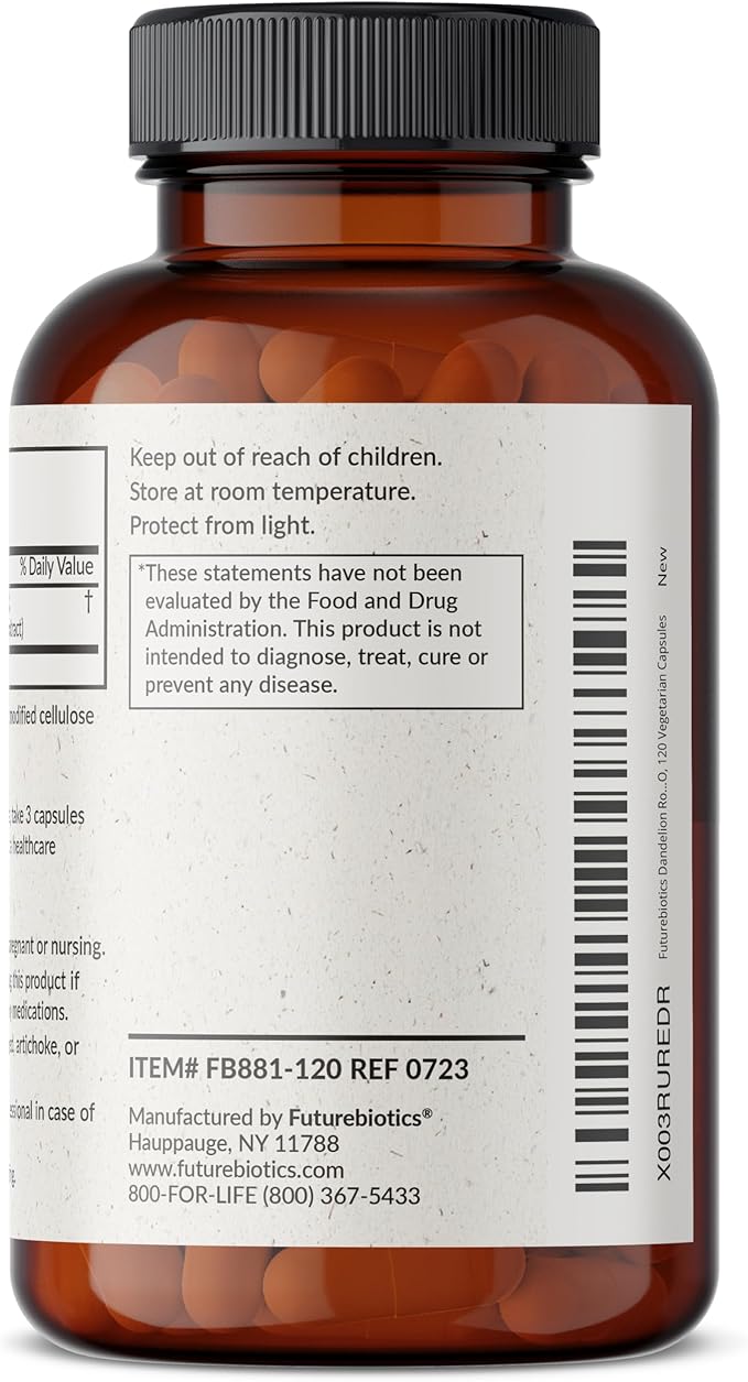 Futurebiotics Dandelion Root 1500 MG per Serving Traditional Diuretic Herb, Non-GMO, 120 Vegetarian Capsules