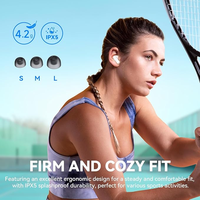 EarFun Air Life Wireless Earbuds, 12mm Driver with Deep Bass, Bluetooth 5.4 in-Ear Earbuds, 4 Mics AI ENC Call, 35H Playtime, 30 Preset EQs Via App, Comfortable Fit, Fast Charging, IPX5, White