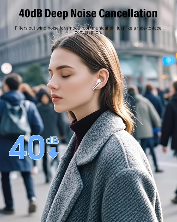 Wireless Earbuds, Bluetooth 5.4 Headphones Bass Stereo, Ear Buds with Noise Cancelling Mic, IP7 Waterproof in Ear Earphones, 36H LED Display Bluetooth Earbuds for Laptop Pad Phones Sports, Rose Gold