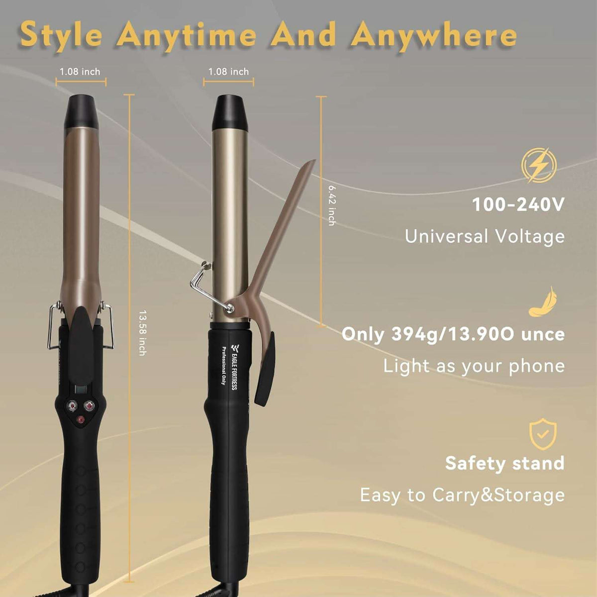 Eagle Fortress 1" Ceramic Curling Iron - Curling Wand JPA010