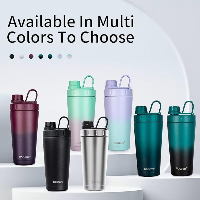 TOOFEEL Stainless Steel Protein Shaker Bottle - 20 oz Double Walled Insulated Cup, Keeps Cold/Hot for Gym Workout Mixes