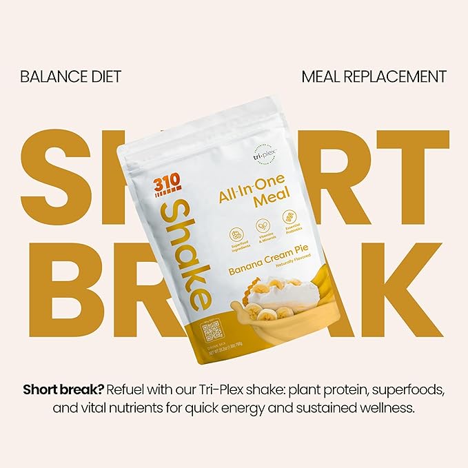 311 Nutrition All-In-One Meal Replacement Shake Powder - Plant-Based Protein Smoothie Blend w/High Fiber, Probiotics & Adaptogens - Low Carb, Vegan, Keto & Paleo Friendly - Banana Cream Pie - 28 Srv