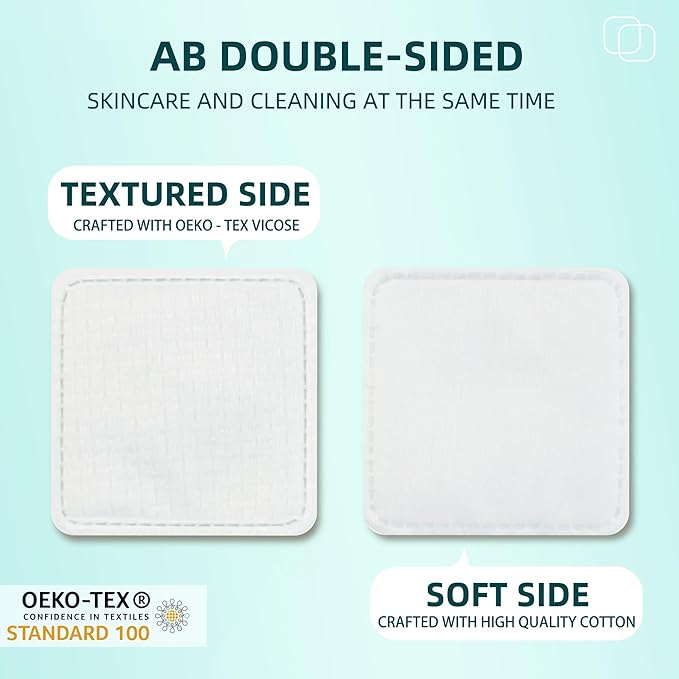 Premium Exfoliating Cotton Pads (60 Count) - 100% Cotton, Extra-Soft and Lint-Free, Durable Squares for Facial, Lip, and Eye Makeup Removal
