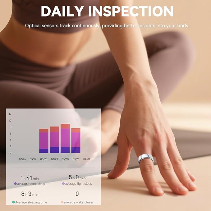 Smart Ring for Men Women with Black Charging Box, Bluetooth, Health Ring , IP68 Waterproof, Fitness Ring Tracks Heart Rate/Sleep/Steps/Sports Activities/Blood Oxygen,non-subscription app (Silver, 12)