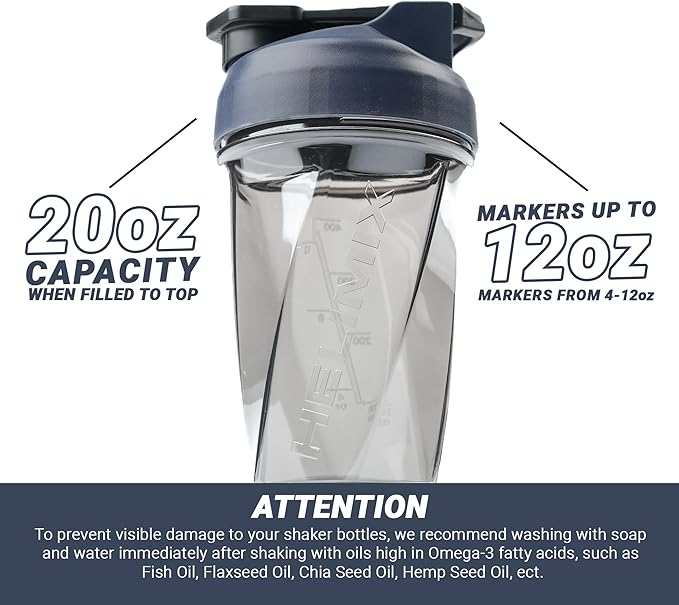 HELIMIX 1.5 Vortex Blender Shaker Bottle Holds Upto 20oz | No Blending Ball or Whisk | USA Made | Portable Pre Workout Whey Protein Drink Shaker Cup | Mixes Cocktails Smoothies Shakes | Top Rack Safe