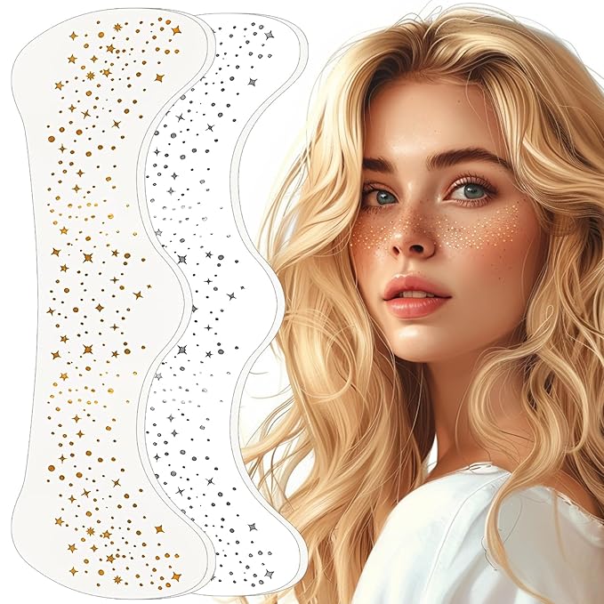 Glitter Freckles Face Tattoo, 2pcs Gold Sparkle Freckle Tattoo and 2pcs Silver Glitter Freckle,Makeup Patches, Face Glitter Speckles