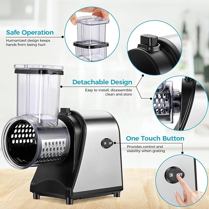 Nictemaw Electric Cheese Grater 250W, Cheese Shredder, Professional Electric Slicer Shredder for Potatoes, Carrots, Veggies, Upgraded