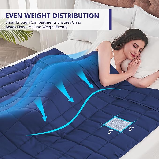 yescool Weighted Blanket for Adults (25 lbs, 60" x 80", Blue) Cooling Heavy Blanket for Sleeping Perfect for 240-260 lbs, Queen Size Breathable Blanket with Premium Glass Bead, Machine Washable