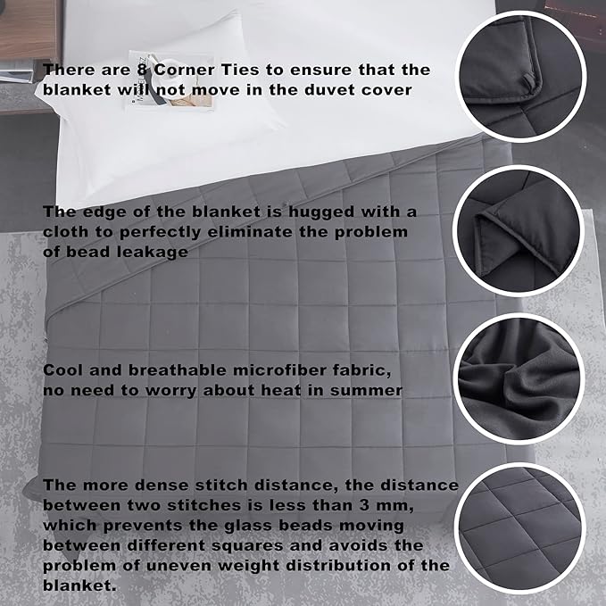 Weighted Blanket 25lbs 88"x104" Cooling Breathable Heavy Blanket Microfiber Material with Glass Beads for Adult All-Season Summer Fall Winter Soft Thick Comfort