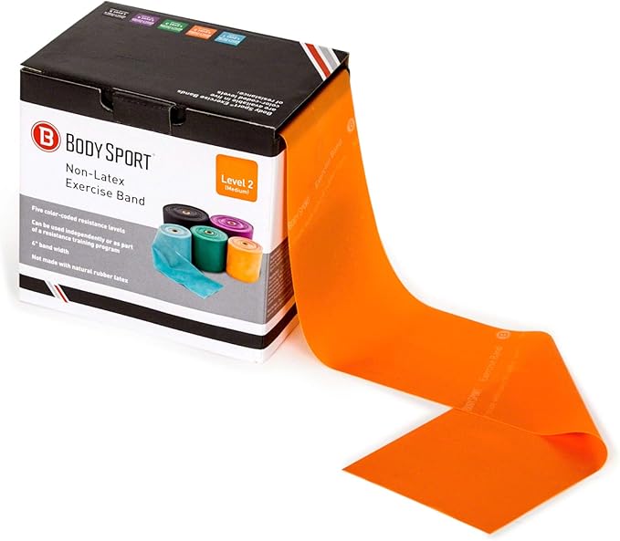 Body Sport Exercise Band, 50 yd. x 4 in. Roll, Medium Resistance - Home & Gym Fitness Equipment for Stretching, Strength Training & Physical Therapy (Orange)