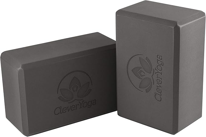 Clever Yoga Blocks & Strap - Lighweight Foam Yoga Blocks 2 Pack with 8ft Cotton Yoga Strap Set Kit for Beginners & Pros, Accessories & Equipment for Women & Men - Gray