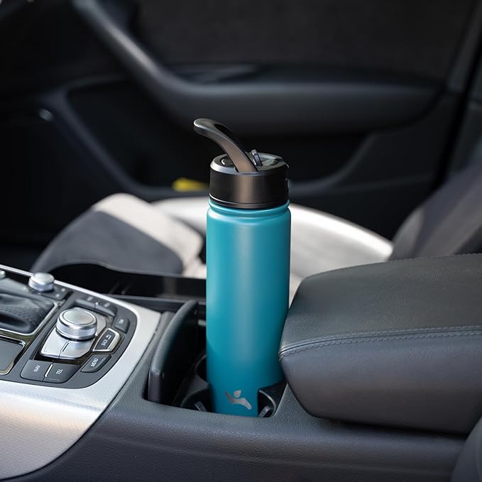 Insulated Water Bottle 24oz Stainless Steel Sport Bottles with 3 Lids,Light Blue