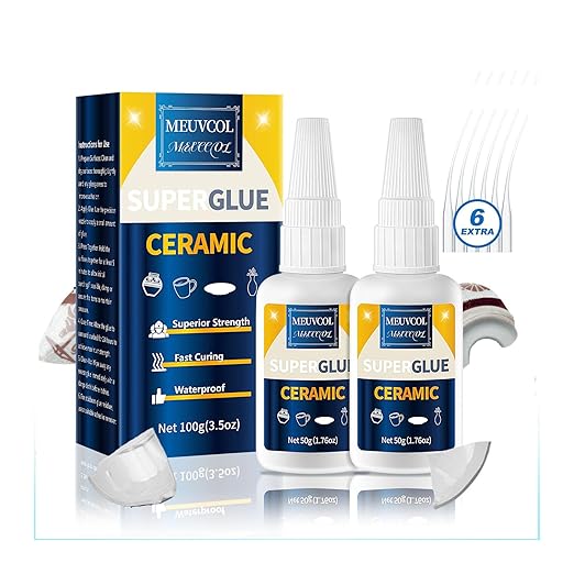 Ceramic Glue Repair Kit, 100g - Super Glue for Porcelain and Pottery, Cyanoacrylate for Mug, Figurines, Dishes, Plates, Teapot - Waterproof, No Smell