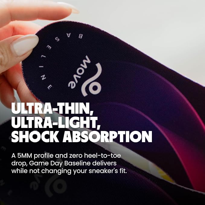 MOVE Baseline - All-Purpose Insoles - Sock Liner - Ultra Thin Shock Absorption - Maximum Freedom of Movement and Energy Return for Cleats, Shoes, Running, Basketball, Baseball (M11-11.5/WM12.5-13)
