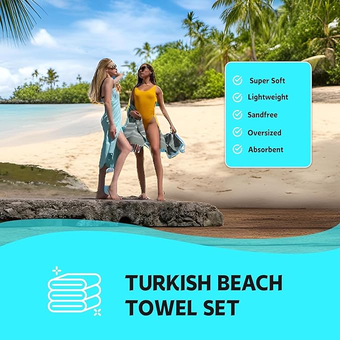 HAVLULAND Turkish Beach Towel Oversized 72’’x40’’ - Set of 6 | 100% Cotton Lightweight Sand Free Quick Dry Pool Towels | Extra Large Towels for Tie Dye Bath Towel Adults Beach Blanket Bulk of 6 White