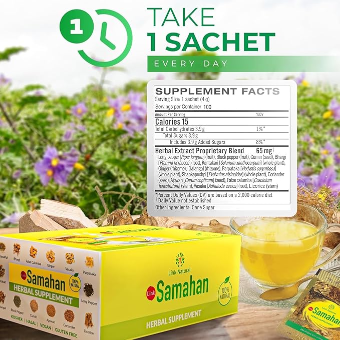 SAMAHAN Ayurvedic Herbal Tea Packets - Sri Lankan Ceylon Blend with 14 Natural Herbs Including Ginger, Black Pepper & More, Herbal Tea Bags for Wellness, Relaxation & Daily Comfort - 100 Count