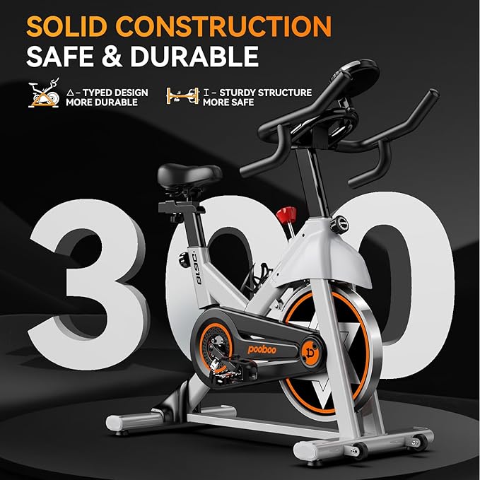 POOBOO Exercise Bike, Stationary Bike for Home Gym, Indoor Cycling Bike w/Comfortable Seat Cushion & Tablet Mount, Silent Belt Drive Indoor Bike for Cardio Workout