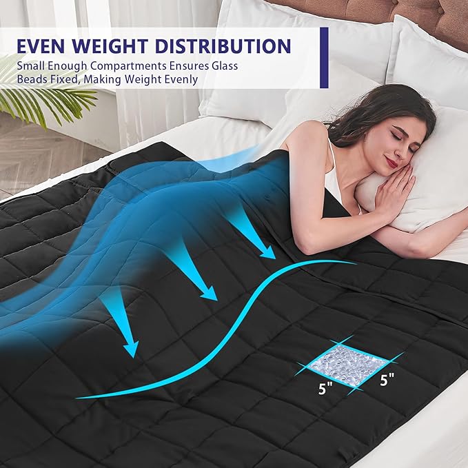 yescool Weighted Blanket for Adults (17 lbs, 48" x 72", Black) Cooling Heavy Blanket for Sleeping Perfect for 190-210 lbs, Twin Size Breathable Blanket with Premium Glass Bead, Machine Washable