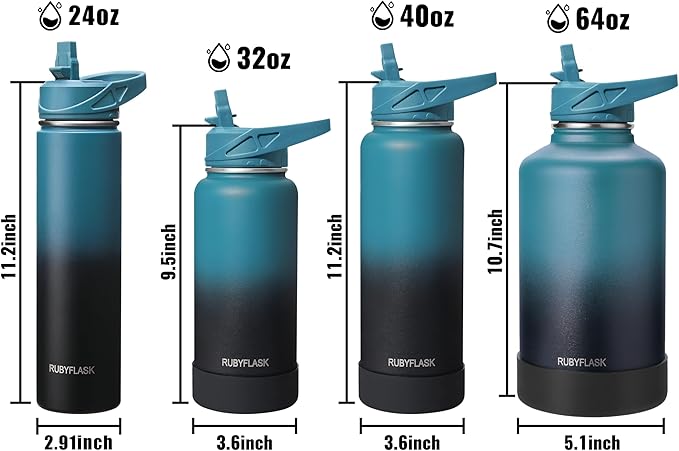 32oz Insulated Water Bottle with Straw, Stainless Steel Metal Vacuum Water Flask, Large Thermal Water bottle with Leakproof 3 Lids for Travel, Camping, Gym Sports Red