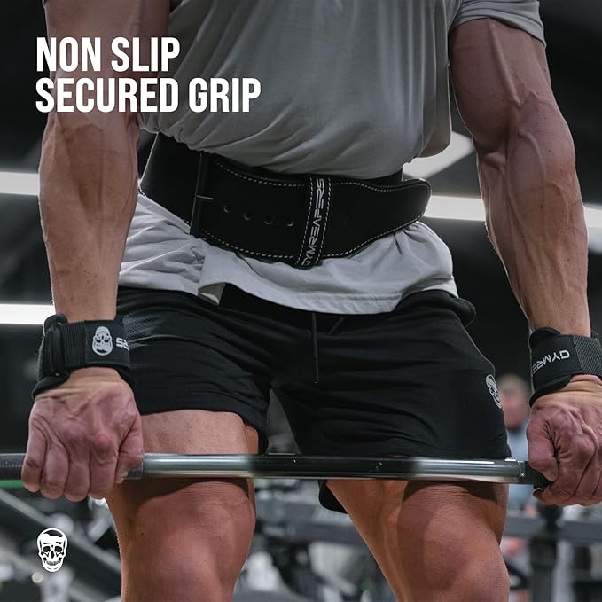 Gymreapers Weight Lifting Hooks (Pair), Heavy Duty Power Wrist Straps Hand Grip Support For Deadlifts, Pull Ups, Shrugs - Gym Gloves For Men and Women