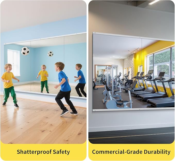 Home Gym Mirror - 48x24 Inch, 1PCS Frameless Tempered Glass Full Body Mirror for Wall Mount - Ideal for Yoga, Workout, Bedroom, Dance Studio (Silver)