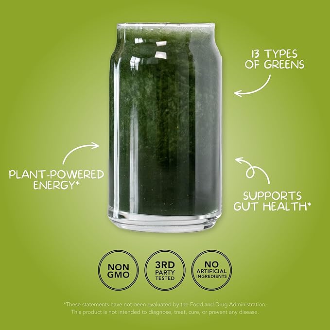 Clean Simple Eats Super Greens Powder, Naturally Flavored Greens Powder with Chlorella, Spirulina, Superfoods & Prebiotic Fiber, No Artificial Ingredients, Gluten Free, Green Apple Flavor, 30 Servings