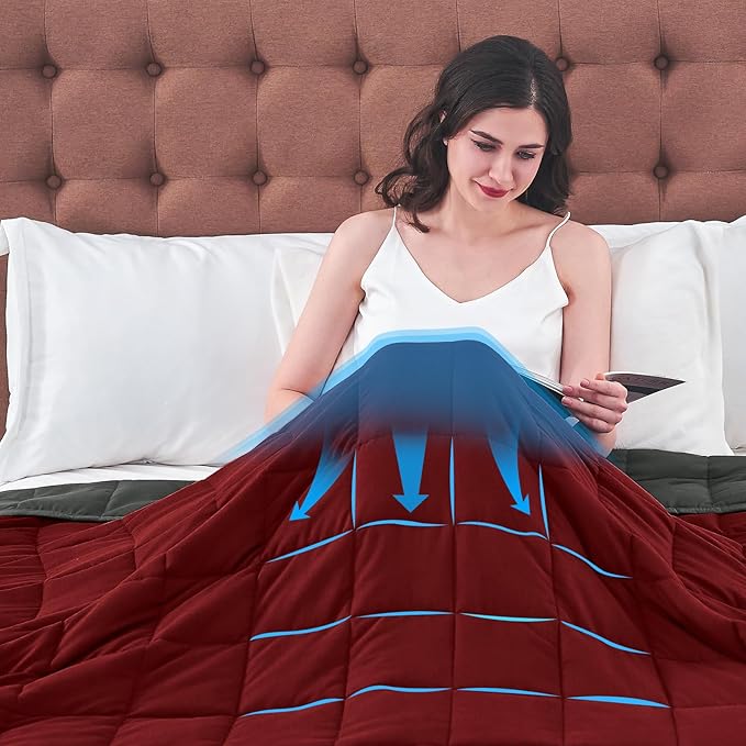 yescool Weighted Blanket for Adults (17 lbs, 60" x 80", Red Grey) Cooling Heavy Blanket for Sleeping Perfect for 110-130 lbs, Queen Size Breathable Blanket with Premium Glass Bead, Machine Washable