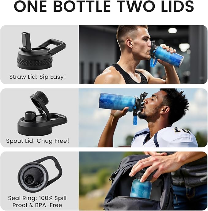 32oz Insulated Water Bottle, Triple Wall Vacuum Stainless Steel Water Bottles - Keeps Cold 48H, Reusable 1/4 Gallon water flask Jug for Gym, Sports, Camping, Hiking,Travel, Starlight Blue