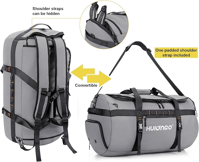 40L/60L/90L Large Waterproof Duffle Bag Backpack for Men, Mens Duffel Backpack Bags for Traveling, Heavy Duty (Grey, 40L)