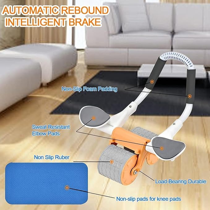 Bersauji 2025 New Ab Roller Wheel with Knee Mat &Timer, Automatic Rebound Abdominal Wheel, Ab Abdominal Exercise Roller with Elbow Support, Abs Workout Equipment Ab Exercise Roller for Women Men