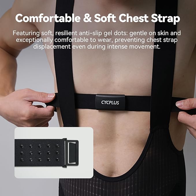 CYCPLUS Heart Rate Monitor Chest Strap H2Pro, Bluetooth ANT+ Heart Rate Monitor Chest Sensor with 500h Battery, IPX7 Waterproof and Dustproof, HRM Works with Strava/Cycplus Fit App