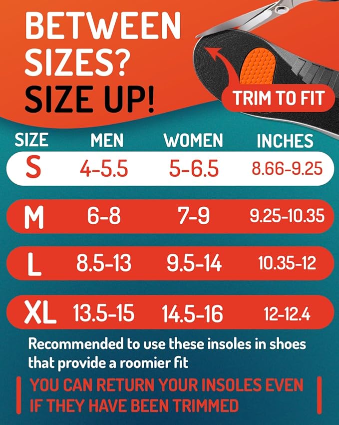 Sport Shock Absorbing Insoles - Athletic Shoe Cushioning Inserts for Men and Women - Ideal for Active Sports Running Training Hiking - Neutral Arch Good for Sneakers Shoes, S