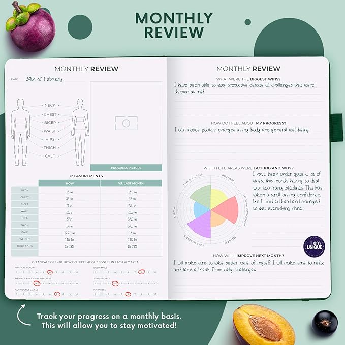 Clever Fox Wellness Planner - Weekly & Daily Health and Wellness Log, Food Journal & Meal Planner Diary for Calorie Counting, Notebook for Medical Condition Tracking, A5-Sized - Forest Green