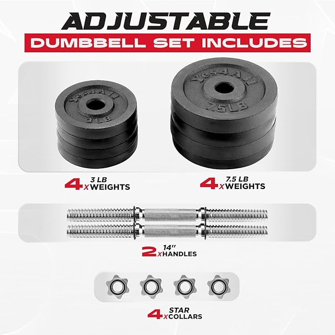 Yes4All Old School Adjustable Dumbbell Set with Weight Plates, Star Lock Collars/Connector, 40lbs to 200lbs Adjustable Weight Plates Set