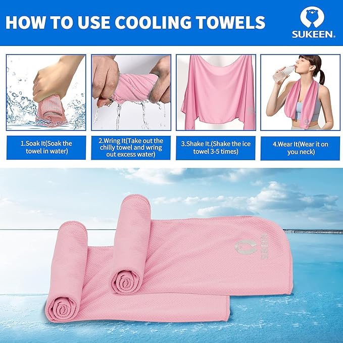 Sukeen 4 Pack Cooling Towel (40"x12") for Sweat, Quick-Drying Neck Cooling Wraps, Soft & Breathable Chilly Sports Towel for Yoga, Sport, Running, Workout, Cooking, Microfiber