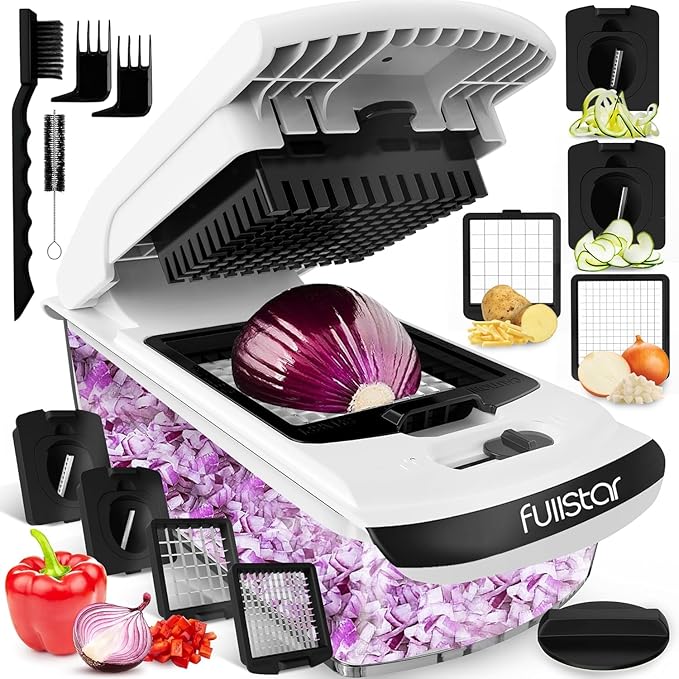 Fullstar The Original Pro Chopper - Vegetable Chopper and Spiralizer, Food Chopper with Container, Fruit Slicer, Kitchen Gadgets & Accessories, Home Essentials (4 in 1, White)