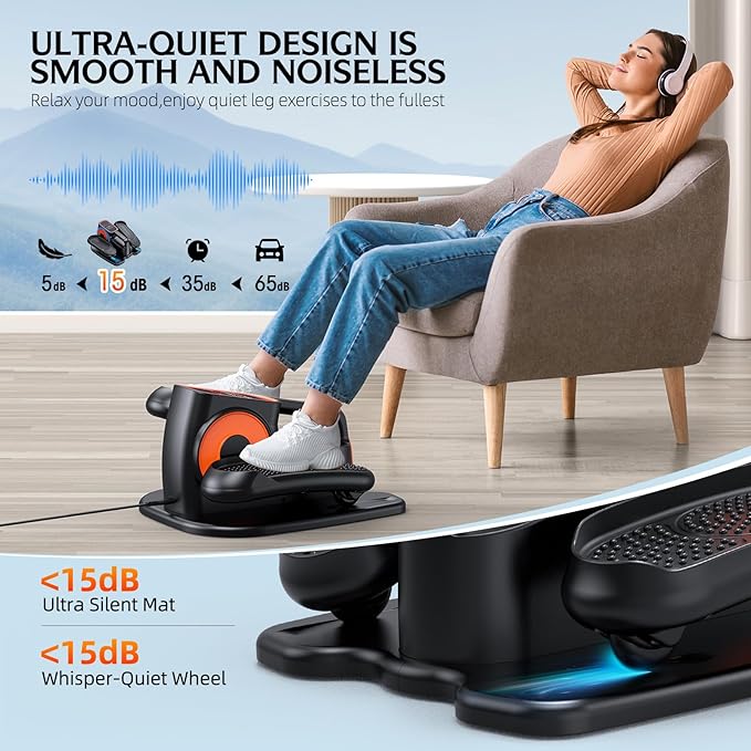 Under Desk Elliptical, Ellipse Leg Exerciser While Sitting for Seniors, Quiet Portable Electric Seated Pedal Exerciser with Remote Control and 12 Adjustable Speeds for Home Office
