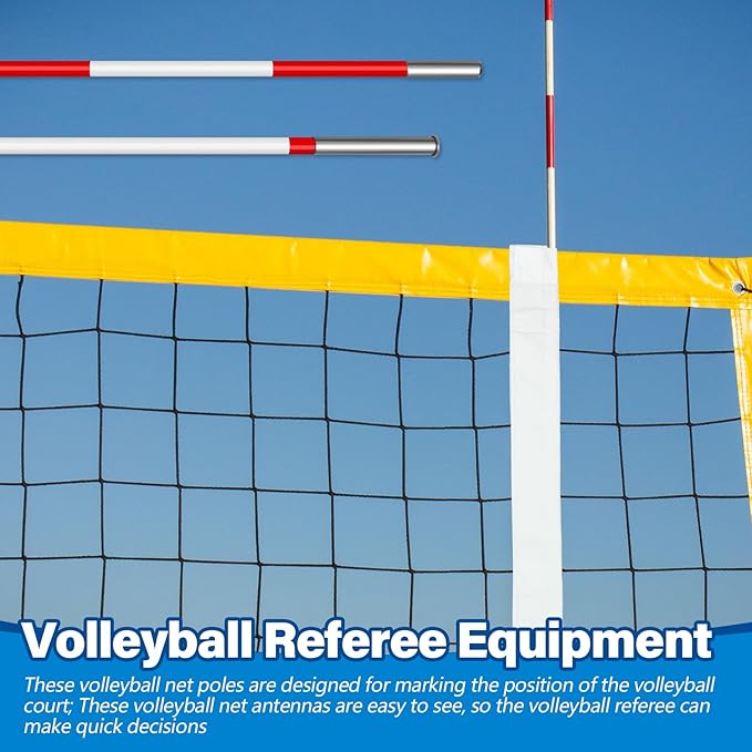 Shappy Volleyball Antenna Pole Set Volleyball Training Equipment Beach Sports Indoor Outdoor Accessories Fiberglass Collapsible Referee Antennae Poles with Sleeve