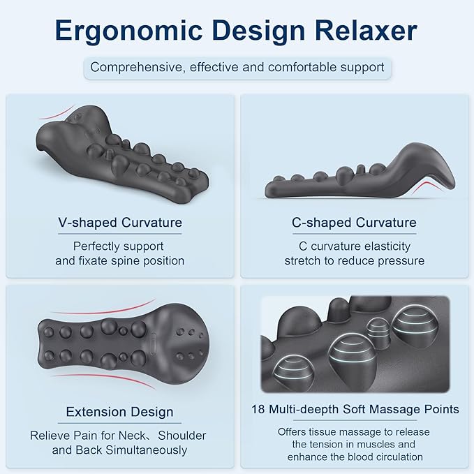Neck and Shoulder Relaxer with Upper Back Massage Point, Cervical Traction Device Neck Stretcher for TMJ Pain Relief and Cervical Spine Alignment Chiropractic Pillow (Grey)