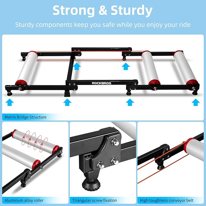 ROCKBROS Bike Rollers Adjustable Bike Trainer Stand Foldable Indoor Cycling Bicycle Roller with Resistance for MTB Road Bike Exercise