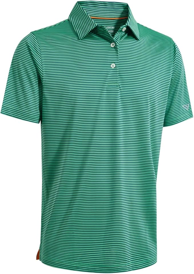 Men's Golf Polo Shirts Short Sleeve Striped Performance Moisture Wicking Dry Fit Golf Shirts for Men