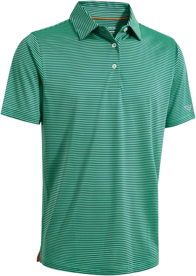 Men's Golf Polo Shirts Short Sleeve Striped Performance Moisture Wicking Dry Fit Golf Shirts for Men