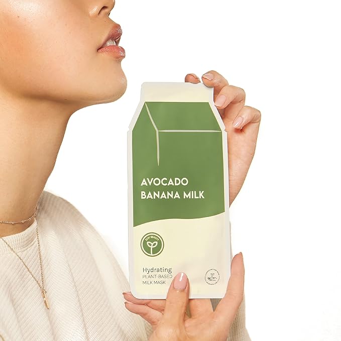 ESW Beauty Avocado Banana Milk - Hydrating Plant-Based Milk Face Mask (6-Pack) - Moisturizing with Avocado & Banana for Dry, Sensitive & Combination Skin - Deep Hydration & Suppleness