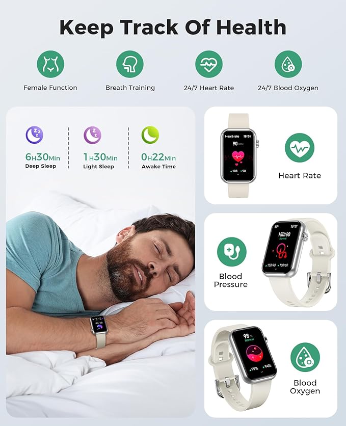 Smart Watch Fitness Tracker (Answer/Make Calls), 24/7 Heart Rate Spo2 Blood Pressure Monitor Sleep Tracker, 114 Sports Modes Calorie Step Tracker Pedometer, Waterproof Activity Tracker for Women Men