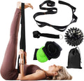 Gradient Fitness Therapy Stretching Belt, 12 Circle Multi Ring Stretching Belt (1.5 inches wide x 86.6 inches long), Therapy Equipment, Yoga Stretcher Strap,Leg Stretcher. Equipped with arch foot pads and pointed massage balls(BLACK)