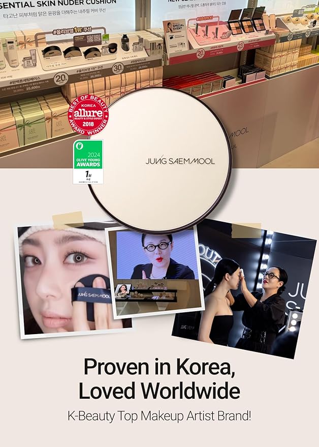 [JUNGSAEMMOOL OFFICIAL] Essential Skin Nuder Cushion (02 Fair Light) | Refill not Included | Natural Finish | SPF50 Broad Spectrum | Makeup Artist Brand | Cream Foundation
