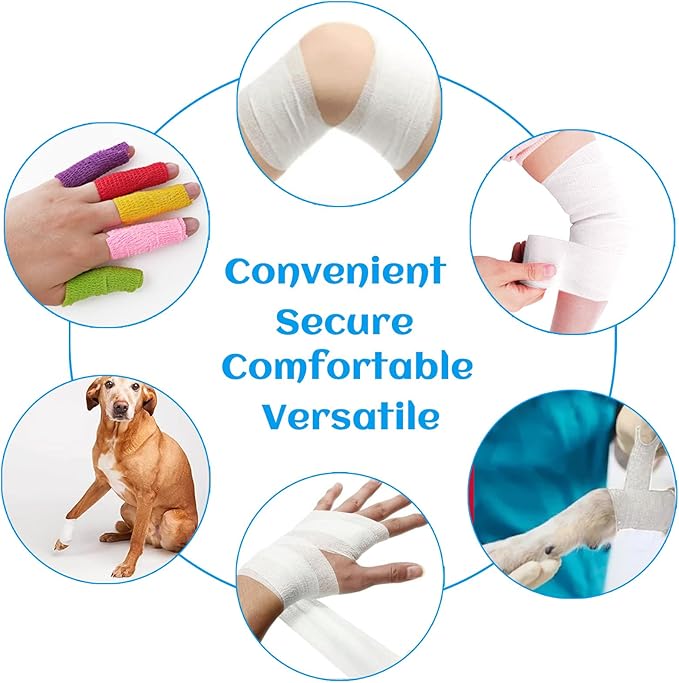 36 Rolls Elastic Self Adhesive Bandage Wrap 2 Inch, Breathable Non Woven Cohesive Bandage, Vet Wrap for Dogs, Ankle Sprains Swelling Medical First Aid Tape, Sports Athletic Tape White